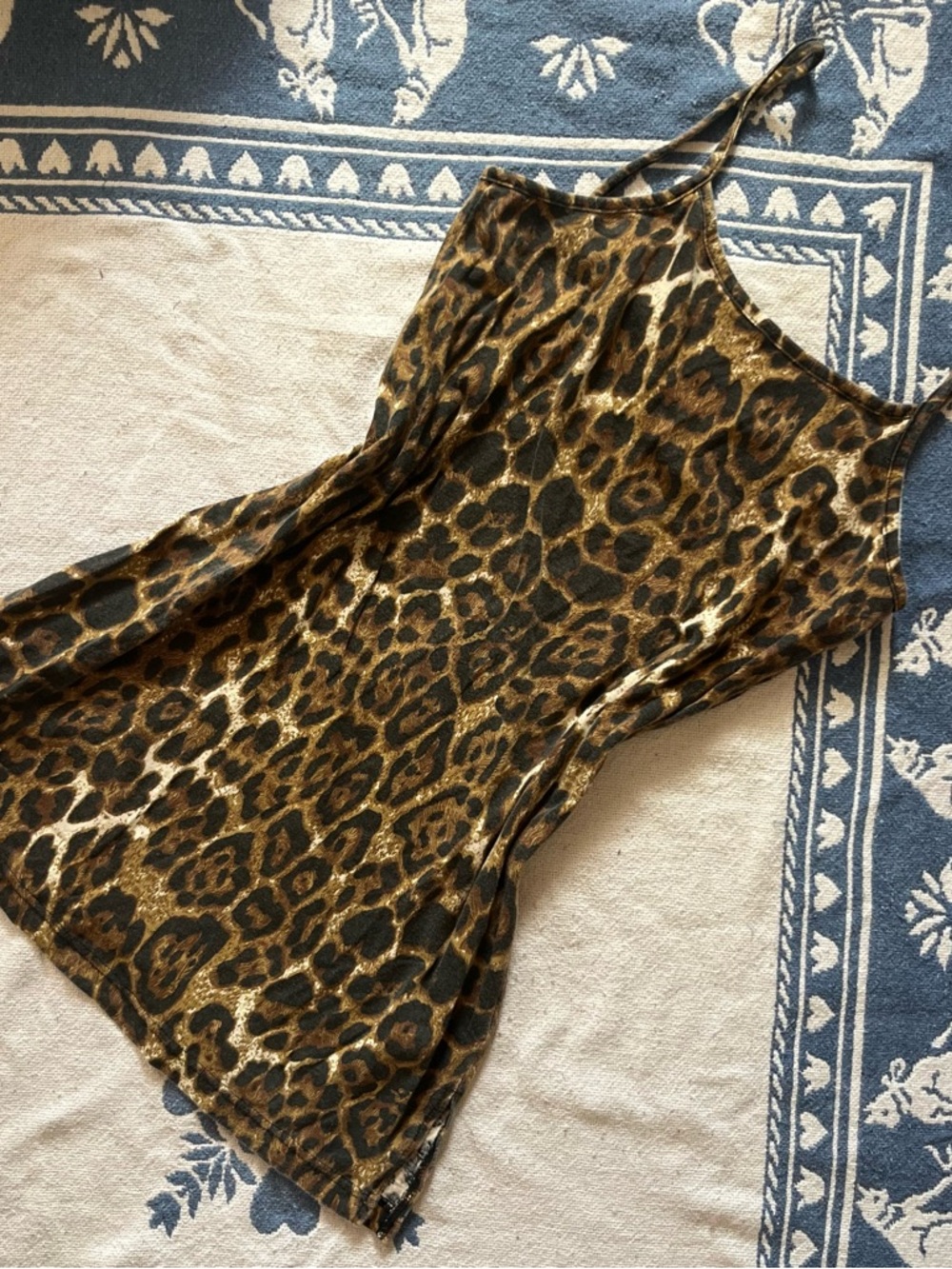 vintage 100% cotton leopard cami mini dress
